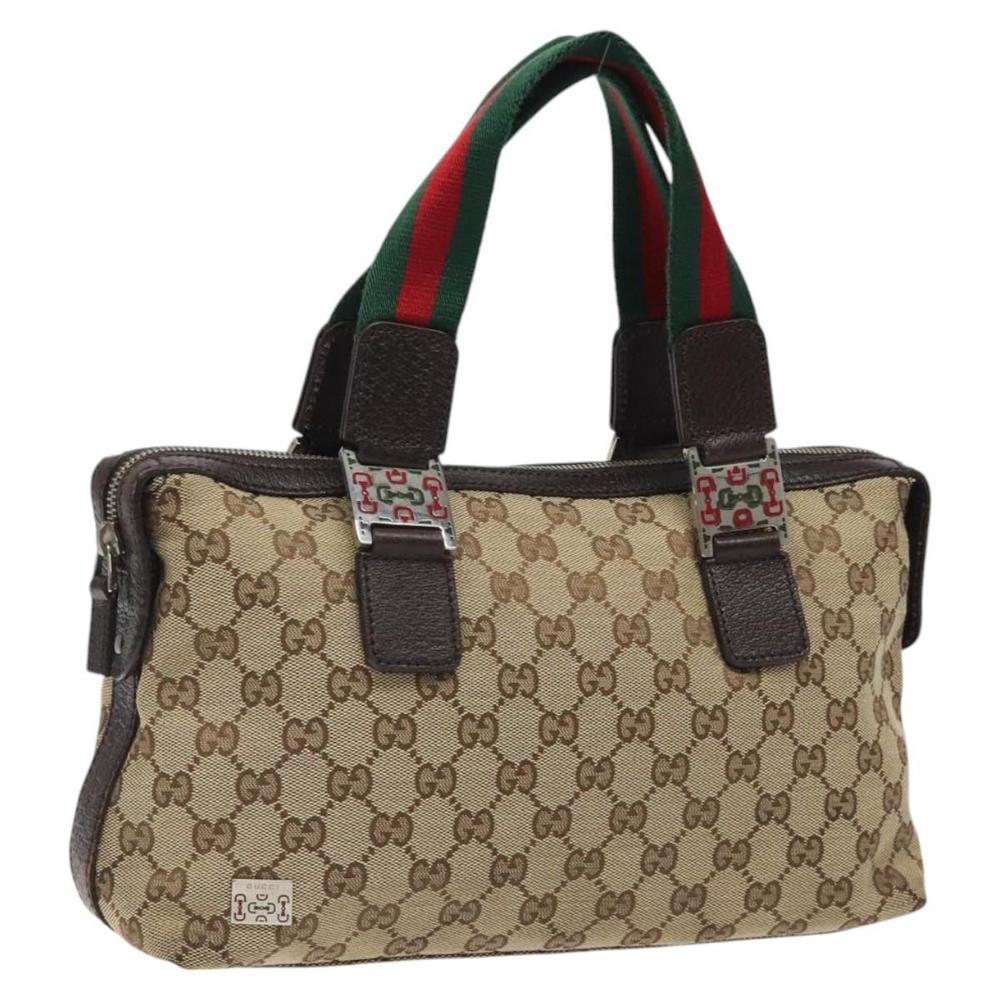 GUCCI GG Canvas Web Sherry Line Hand Bag Beige Silver 145759 Auth 119676 - Picture 1 of 16
